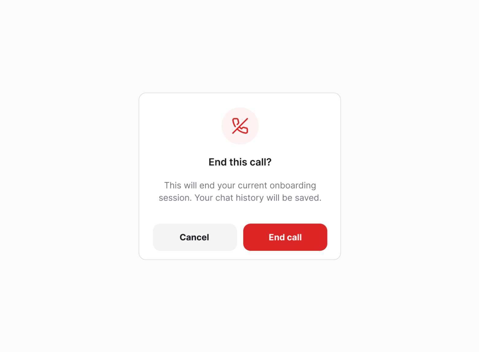 End call confirmation dialog