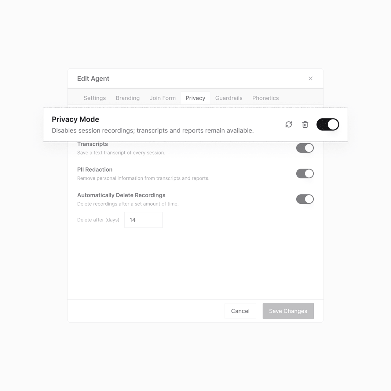 Privacy Mode toggle